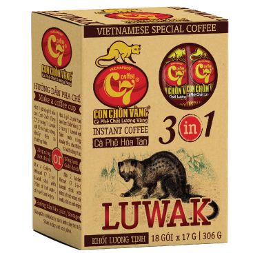 Cà Phê Hòa Tan Con Chồn Vàng C7 3in1 Luwak Hộp Bóng Kính - 18 Gói x 17g